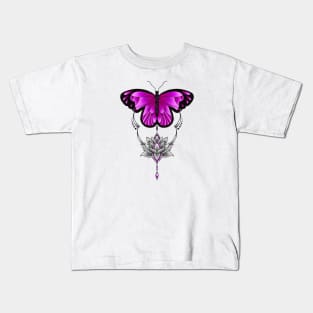 Colorful Butterfly Lotus Flower Kids T-Shirt